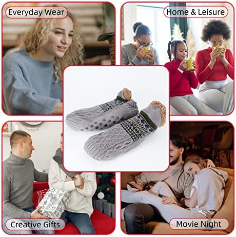 Slipper Socks for Women Men Warm Holding Sock Non Slip Knitted Thick Sherpa Fleece Lined Cosy Winter Fluffy Bed Slippers Suitable for Indoor Home House Floor