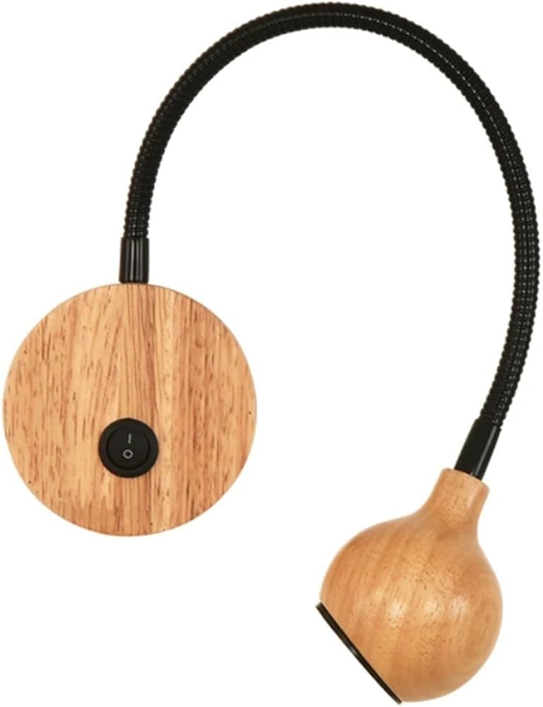Nowoczesna drewniana lampa ścienna z diodami LED i przełącznikiem gałkowym, 3 W, do sypialni, na stolik nocny, lampka do czytania, oświetlenie wewnętrzne z regulowanym kierunkiem (czarna linia