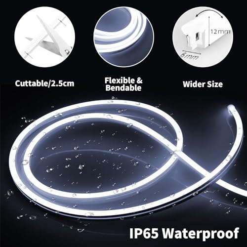 iNextStation 12V White LED Strip Lights 16.4FT/5M, IP65 Waterproof Silicone Neon Light Strip, Flexible Led Rope Lights for DIY, Cuttable, LED Light Strip for Bedroom, Indoor, Outdoor(with Plug) by iNextStation - Image 2