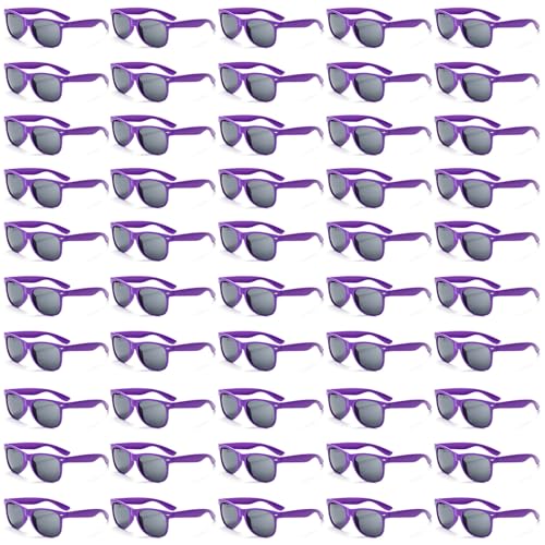 Image of 50 /100 Pack Bulk Sunglasses for Adult Retro 70s 90s Cheap Glasses for Party Supplies (50Purple, Black)