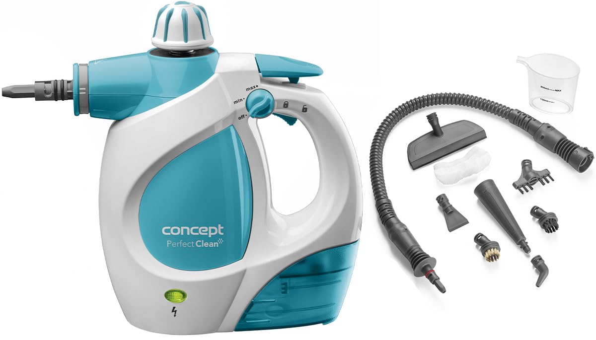 CONCEPT Hausgeräte CP2000 Stoom- en stoomreiniger, 2-in-1, perfect Clean, stoommop en handstoomreiniger, accessoires, wit turquoise CONCEPT Hausgeräte CP2000 Stoom- en stoomreiniger, 2-in-1, perfect Clean, stoommop en handstoomreiniger, accessoires, wit turquoise