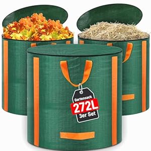 Qaccos 3x Gartenabfallsack mit Deckel G272L
