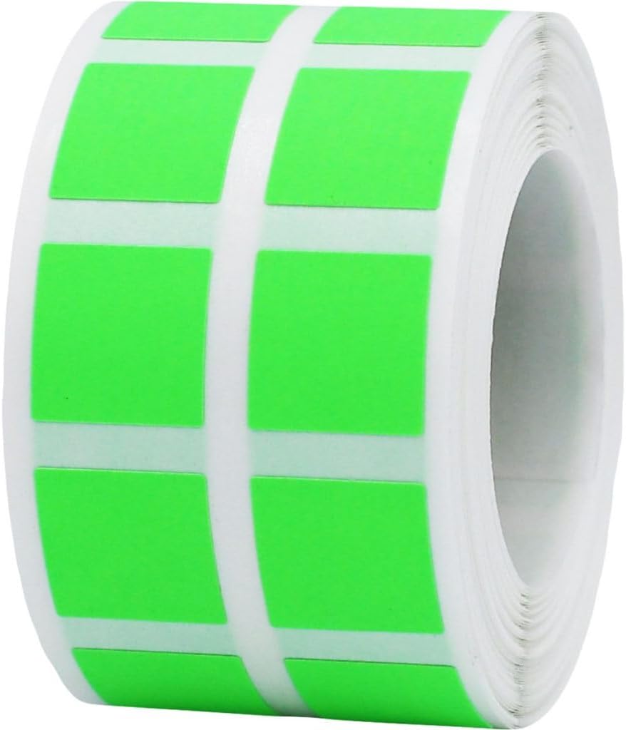 Fluorescent Green 1/2" Inch Square Adhesive Labels 1,000 Color Coding Dot Stickers for Efficient Inventory Management, Crafting Projects, and Organizational Tasks in Offices, Schools, and Homes