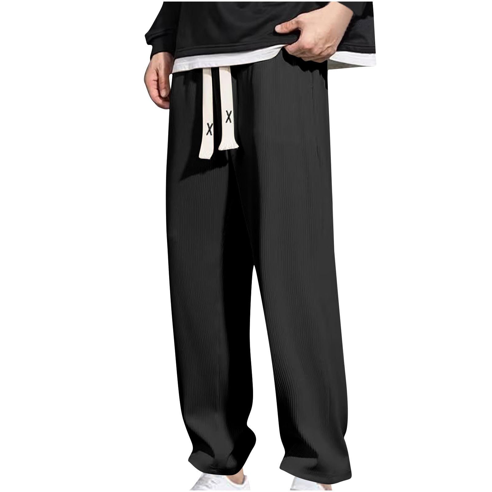 Mens Knit Sweatpants Loose Breathable Open Bottom Joggers Pants Elastic Waist Casual Athletic Running Trousers