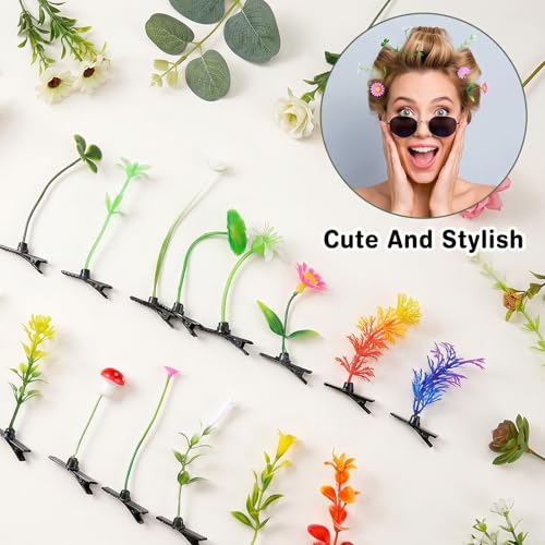 Ouligay 30 pinzas de cabello con diseño de plantas miniatura 4