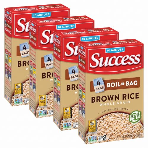 Success Boil-in-Bag Rice, Brown Rice, Quick and Easy Meals, 14-Ounce Box (Pack of 4)