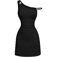 HOMEYEE Women Fitted Pleated Metal Buckle Club Outfits Twist Knot Off Shoulder Sleeveless Mini Dress