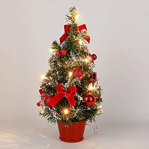 Mini LED Christmas Tree 40 cm Illuminated Artificial Christmas Tree Decorated with Lighting Decorated and Tree Decorations Christmas Baubles Artificial Christmas Tree Desktop Decoration (Red) Cover