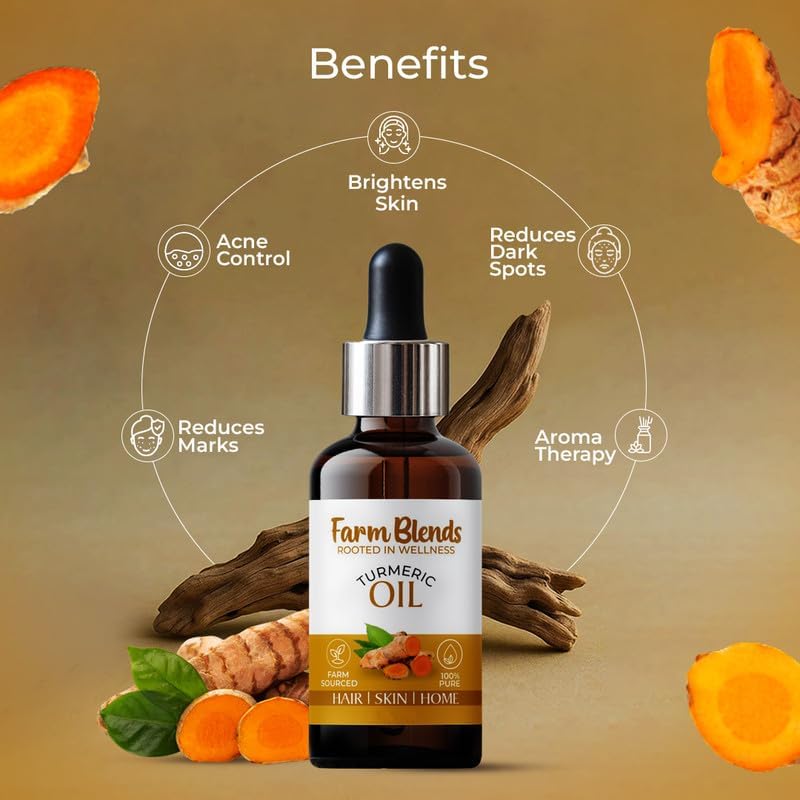 Image of Farm Blends Turmeric Essential Oil 100% Undiluted Pure | Marks, Strong Hair | Farm To Home | Natural | Corcuma longa|15ML + 15ML (Pack of 2)
