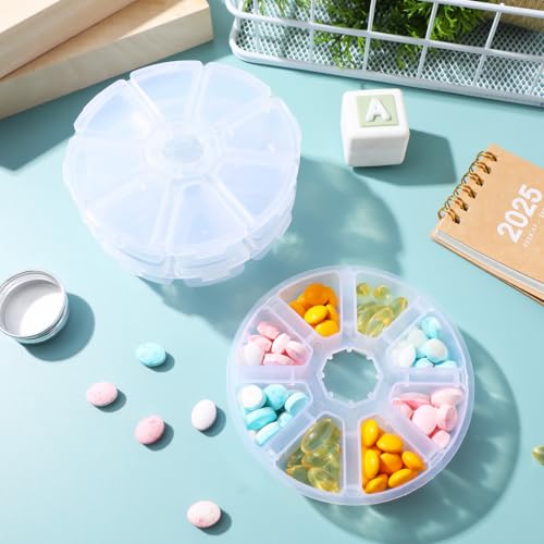 Image of COHEALI Round Storage Box Plastic Organizer with 8 Clear Compartments 4.0 Inch Bead Organizer Box for Jewelry Earrings Diy Nail Art Desktop Storage