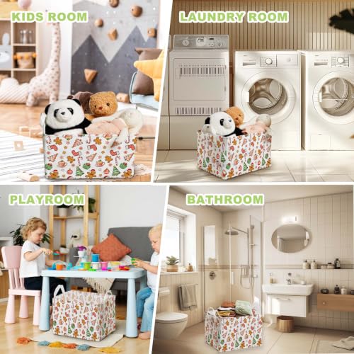 Image of Cute Christmas Gingerbread Storage Baskets, Candy & Christmas Tree Empty Gift Baskets, Winter Large Square Waterproof Canvas Laundry Hamper With PE Coating, Foldable Toy & Clothes Bins for Bedroom