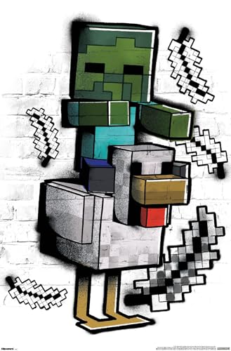 Minecraft: Metro Art - Chicken Jockey Wall Poster, 34L' x 22.4W', Unframed Version