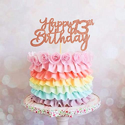 Image of Festiko Rose Gold Glitter 13th Happy Birthday Cake Topper Boys Girls Food Picks for Celebrating Thirteen Years Old Birthday Anniversary Party Decorations Supply
