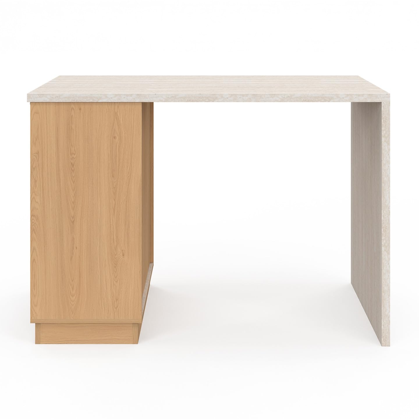 IDMarket - Ilot Central Mange-Debout 4 Personnes VITO 130 cm Bois et Plateau Effet travertin