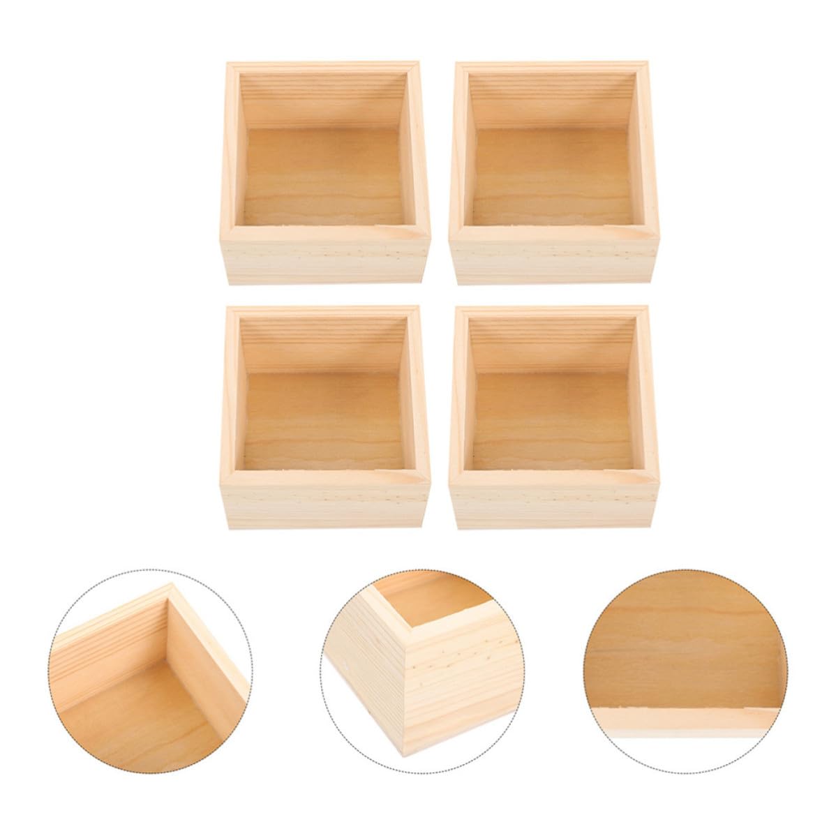 Scatole artigianali senza coperchio in legno 15x15x6 cm set 4 pezzi per ufficio e decorazioni casa per piccoli oggetti e gioielli