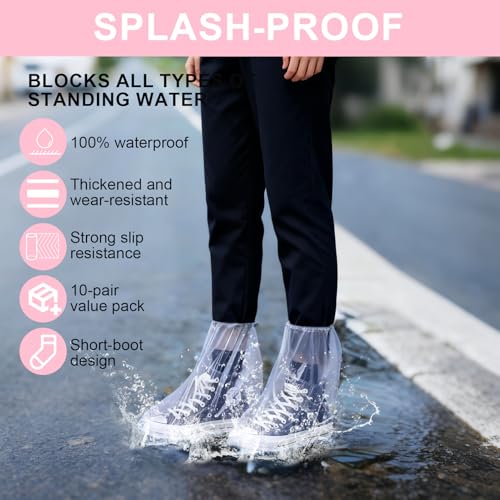Schuhüberzieher Wasserdicht [10 Paar] - Wasserdichte Überschuhe Einweg | Transparent, Rutschfest & Reißfest | Ideal für Regen, Schnee Und Outdoor-Aktivitäten | Unisex