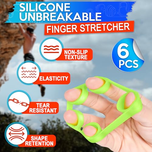 Image of 6Pcs Finger Extension Bands - Finger Stretcher Exerciser Silicone Grip Strengthener, 3 Resistance Levels, Ergonomic Hand Exerciser with Shape-Retention, Tear-Resistant Comfort Grip for Hand Recovery