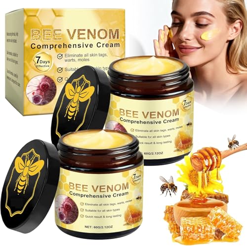 2PCS Bee Venom Skin Treatment Bee Venom Comprehensive Cream for Dry Skin Skin Tag Remover for All Skin Types Relieving Smoothing and Hydrating Skin 60g (Pack of 2)