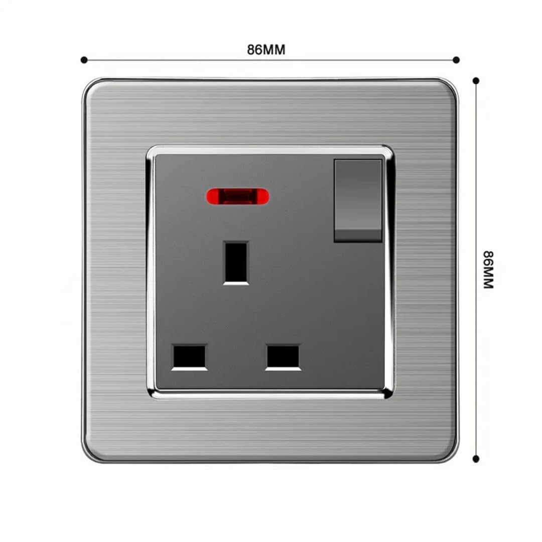 Presa Elettrica Da Parete 220 V In Acciaio Inossidabile 13A Grigio9 Presa USB C Da Parete A Ricarica Rapida Tipo C Intelligente RJ45CT5 110-250V#UK