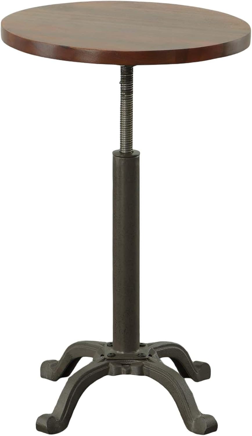 Carolina Chair & Table Colton Vintage Round End Table – Solid Wooden Top with Cast Iron Base Accent Furniture – Adjustable Side Table for Living Room, Entryway, or Office (Chestnut)