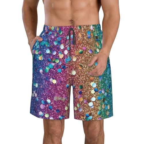 Rainbow Glitter Men's Quick Dry Swim Trunks Summer Beach Board Shorts Swimming Swimwear