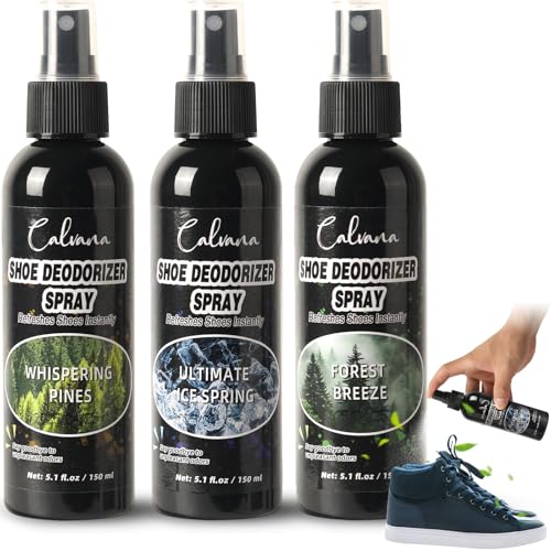 Image of (3-Pack) Calvana 5.1 fl.oz Heavy Duty Shoe Deodorizer Spray Kit, Multi-Purpose Odor Remover for All Types of Footwear, Extra Strength, Portable & Travel-Friendly
