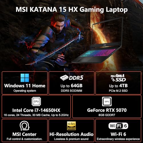Image of msi Katana 15 HX RTX 5070 Intel Core i7-14650HX Gaming Laptop, 64GB 4TB