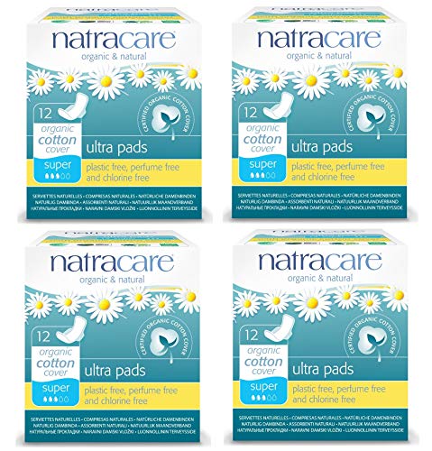 Pack of 4 x Natracare Natural Ultra Pads Organic Cotton Cover - Super - 12 Pack