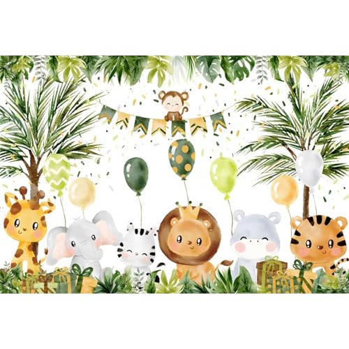 Ttincceer Selva Animal Telón de Fondo 1.8x1.2m Dibujos Animados León Tigre Elefante Safari Fondo Baby Shower Fiesta de Cumpleaños Banner Decorativo Estudio Retrato Tiro Accesorios