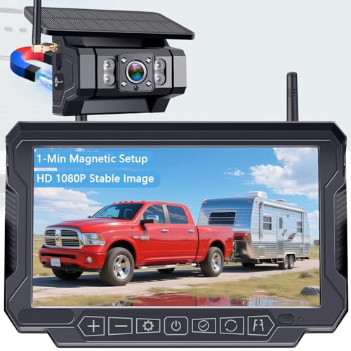 HD 1080P Magnetic Wireless Backup Camera for RV - 1-Min Easy Install for RV Trailer Stays Secure on Bumpy Driving - 7 Monitor for Rear View & Parking While Travel