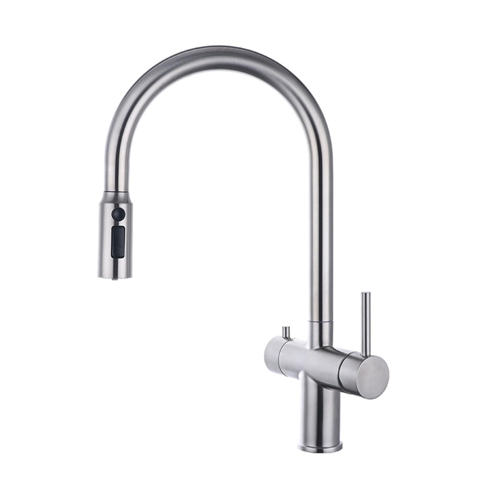 Generisch Rubinetto da Cucina Girevole 3 Vie Estraibile per Lavello in Acciaio Inox con 2 Uscite - Finitura Spazzolata
