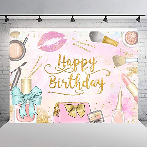 Ticuenicoa 7×5Ft Makeup Birthday Backdrop Girls Makeup Spa Glamour Cosmetics Theme Birthday Party Banner Decorations Pink Beauty Make Up Women Girls Birthday Photography Background #TOP3