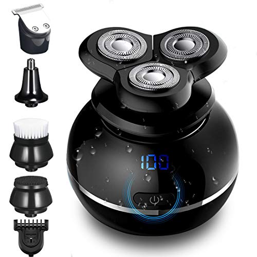 Electric Shaver Men's 5-in-1 Waterproof Electric Razor & Grooming Kit, Rechargeable Cordless Rotary Shaver Perfect for Bald, Dry and Wet Use Beard Trimmer