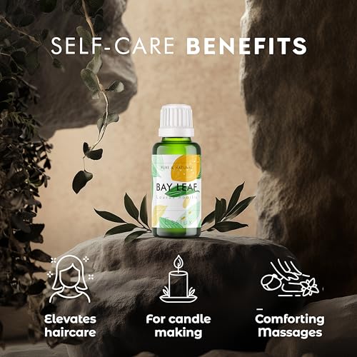 Image of Esslux Bay Leaf Essential Oil for Dry Hair & Scalp - Perfect for Aromatherapy, Hair Growth & Sleep - Pure, Therapeutic Grade Bay Leaf Oil - Diffuse or use on Skin or Hair - 15 ML