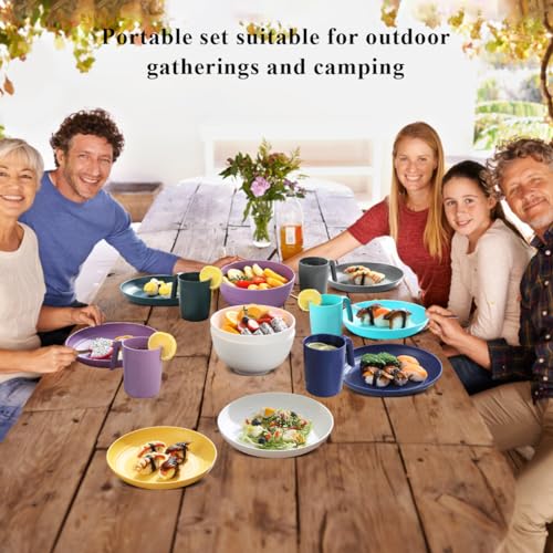 Kyraton Kunststoffgeschirr Set von 32 Stück wiederverwendbar Leichte Gewichtsscheiben Tassen Schüsseln Geschirr zu reinigen Mikrowellengeeignet BPA-frei Spülmaschinenfest Service für 8