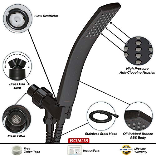 Showermaxx, Elite Series, 2.3 Inch Ultra High Pressure Hand Held Shower Head, Long Stainless Steel Hose, Maxx-Imize Your Shower With Showerhead In Oil Rubbed Bronze Finish #TOP2