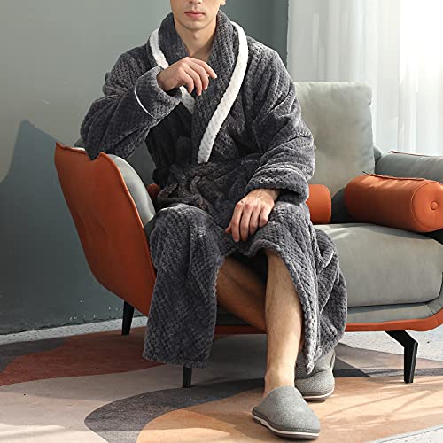 Robe for Men Warm Thick Wrap Style Soft Spa Bathrobe Winter Full Lenght Loungewear Matching Pajamas for Couples4