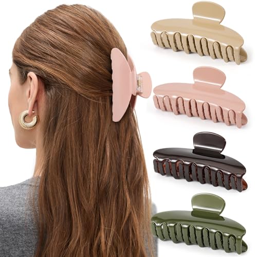 4 Pack Large Hair Clips for Women - Cute & Stylish Hair Clips for Everyday Use, Big Claw Clip for Thick Hair | Ideal Gifts Tortoise Hair Accessories for Women
