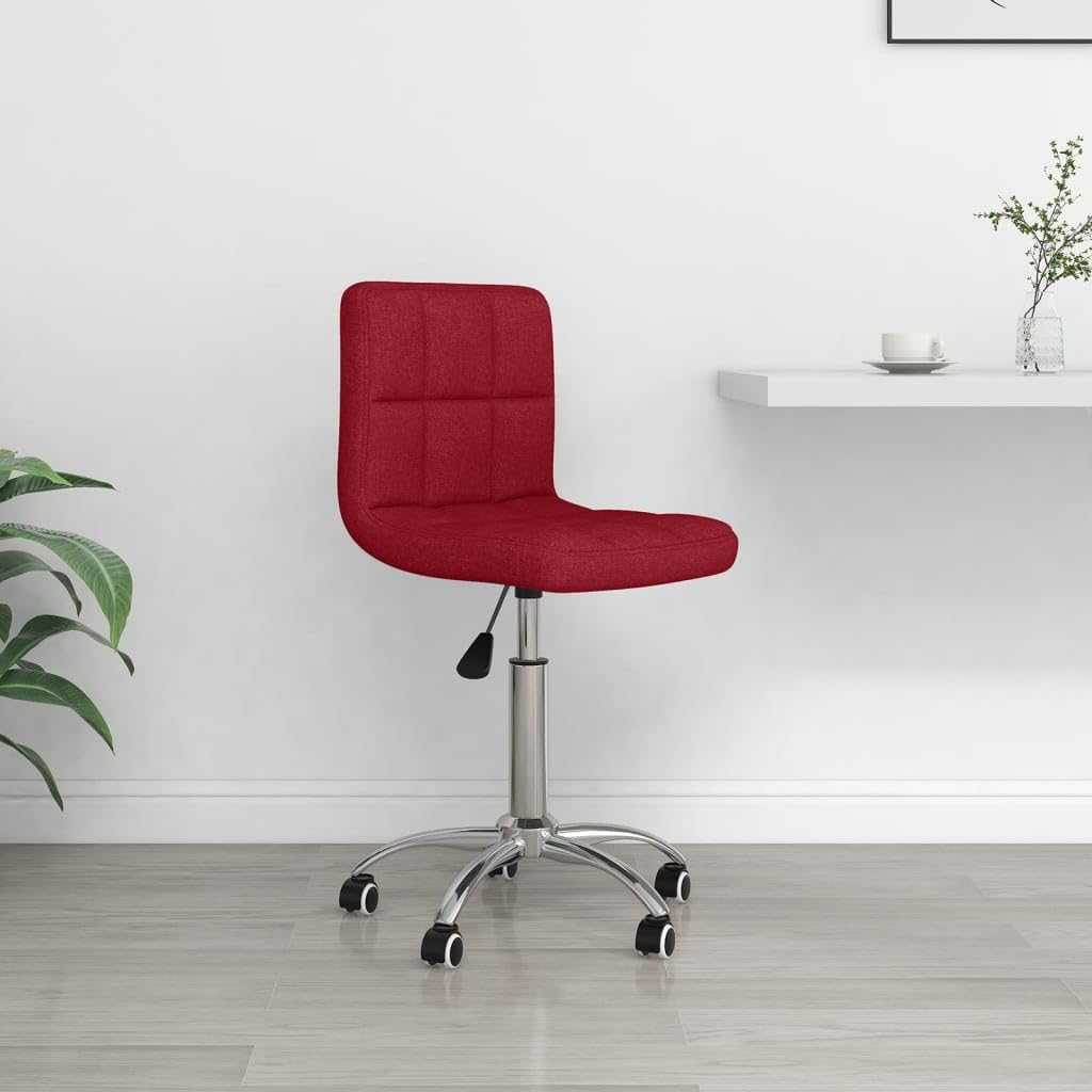 Krzesło biurowe, obrotowe, czerwone wino, tkanina z kółkami i podnośnikiem gazowym, z regulacją wysokości, ergonomiczne krzesło biurowe, do domowego biura i gabinetu