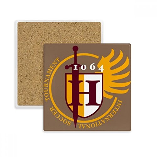 Coaster en pierre absorbant porte-tasse bouclier Moyen Age dessous de verre carré - 2