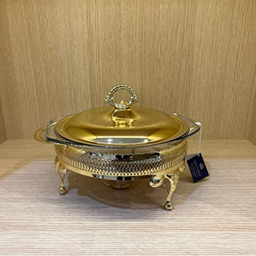 Altın kaplama ısıtıcılı yuvarlak yemek servisi, 29.5 x 23.5 x 19.5 cm