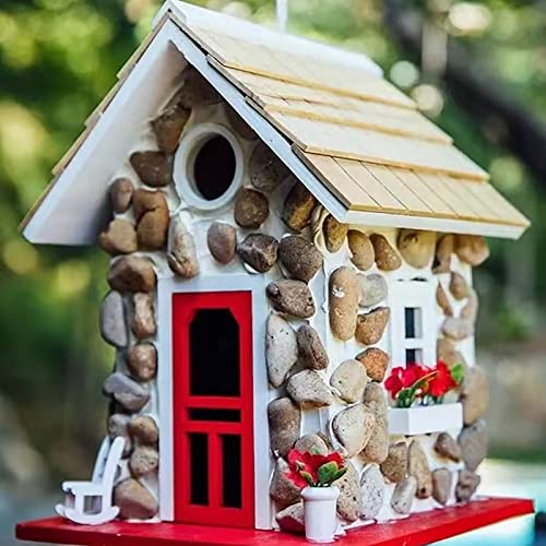 Hand-Made Fieldstone Guest Cottage Birdhouse - Eco Tough Bird House,Hanging Wooden Stone Cottage Songbird Birdhouse #TOP1