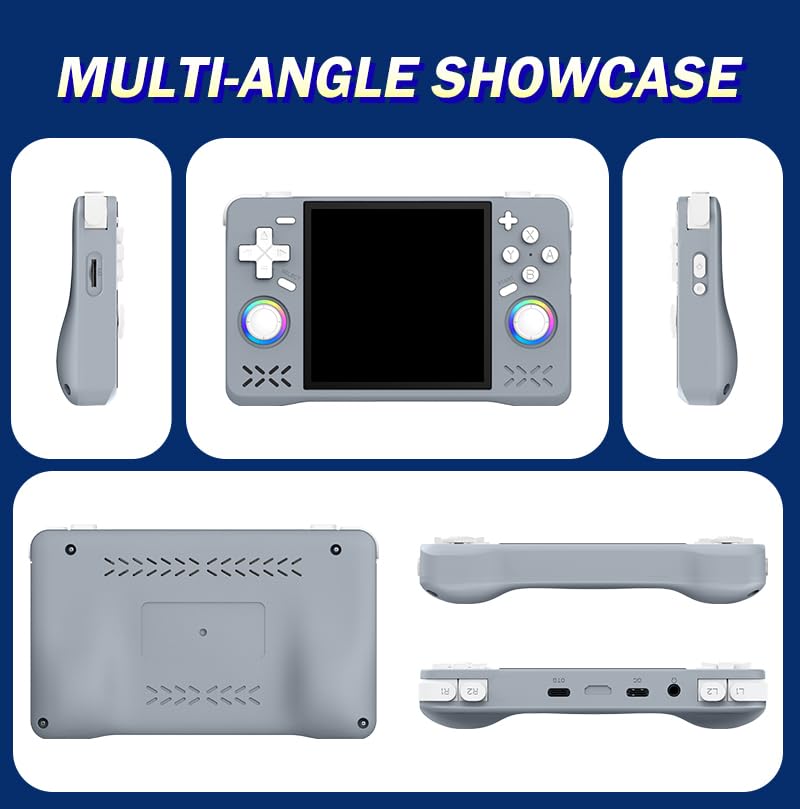 Console di gioco portatile retrò, schermo IPS da 4 pollici, con custodia, 64 G con 18000 giochi, sistema Linux, mini arcade portatile tascabile (grigio, 128 g)