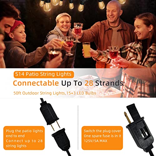[Ul Certificated] S14 Patio String Lights Outdoor Waterproof, Hedynshine 50Ft Outdoor Lights For Patio Linkable, 18 Shatterproof Led Patio Lights, 2700K Outdoor String Lights For Christmas Backyard #TOP4