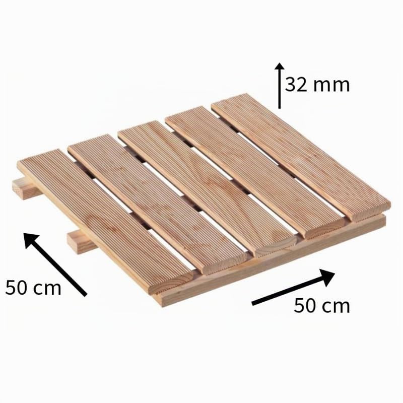 4 Stück Holzfliesen aus Lärchenholz 50 x 50 cm – Wetterfester Outdoor-Bodenbelag für Terrasse, Balkon & Garten Balkonfliese|Terrassenfliese|Klickfliese|rutschfest und witterungsbeständig für Außen