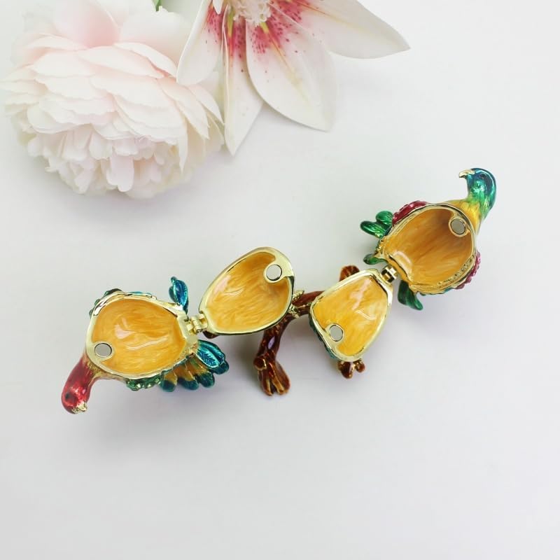 HUFFA Enameled Bird Figurine Trinket Box | Metal Hinged Jewelry Organizer for Rings and Small Treasures(pink)