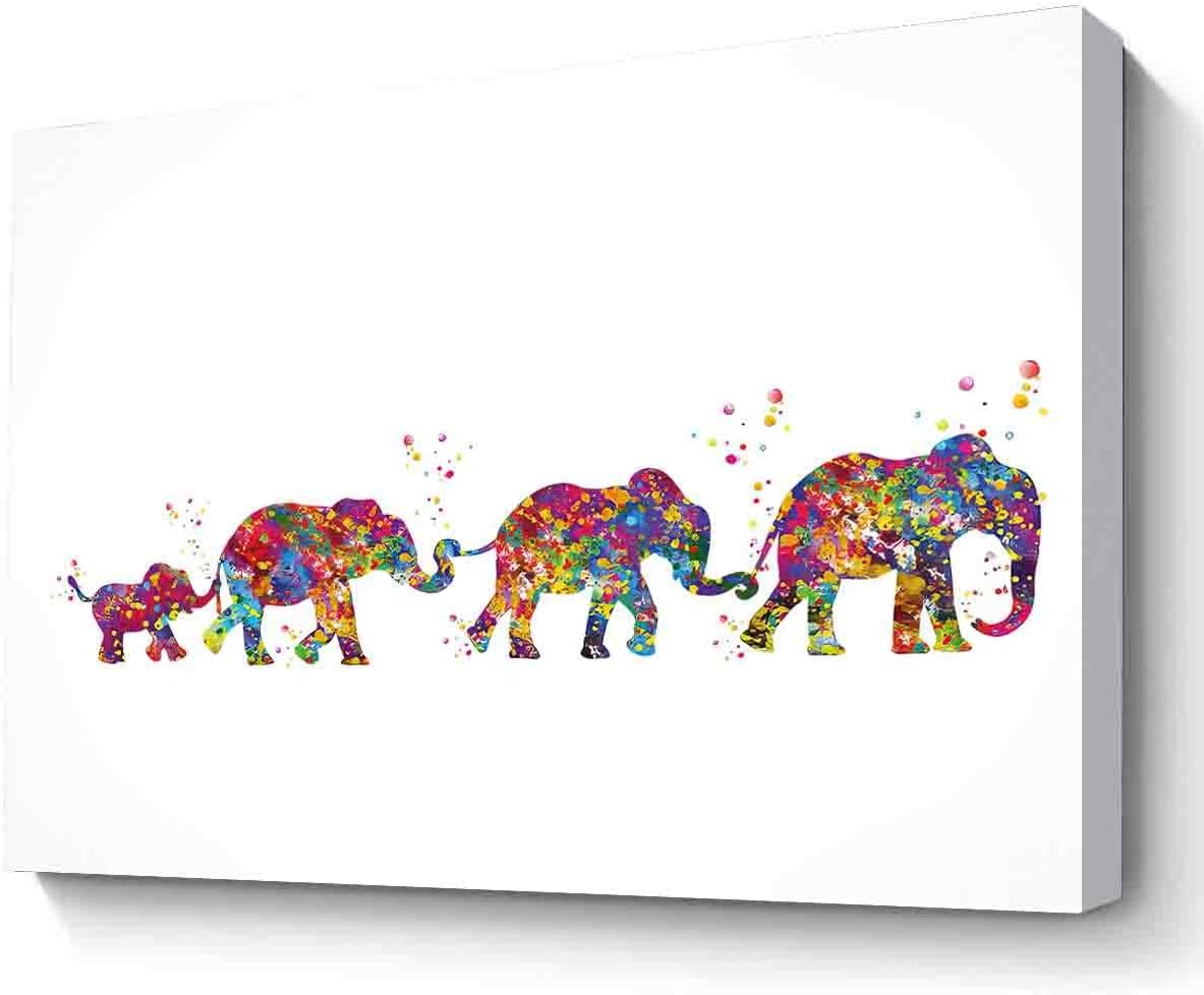 Watercolor Abstract Canvas Wall Art,Elephants Family Watercolor Print Mom And Two Baby What A Wonderful World Quote Wedding Gift Wall Art Anniversary Wall Art-12"X18" Canvas Print With Frame