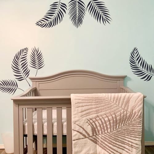 Image of 12 Pcs Large Leaf Stencil for Painting on Walls Tropical Palm Stencil Crafts Reusable Plant Fern Templates for Walls Shirts Floor Canvas (12 Leaf)