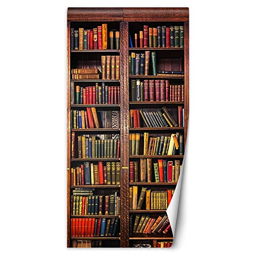 Feeby Papier Peint Autoadhésif de Porte Étagère Livres 80x210 cm Décoration À La Maison Cuisine Salon Chambre Restaurant Bureau rétro bibliothèque marron