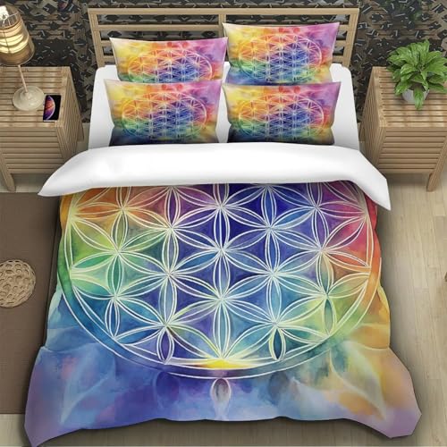 Housse de couette Fleur de Vie 3D parure lit simple microfibre géométrie - 5